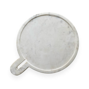 Lg Round White Marble Tray with Handle & Rim