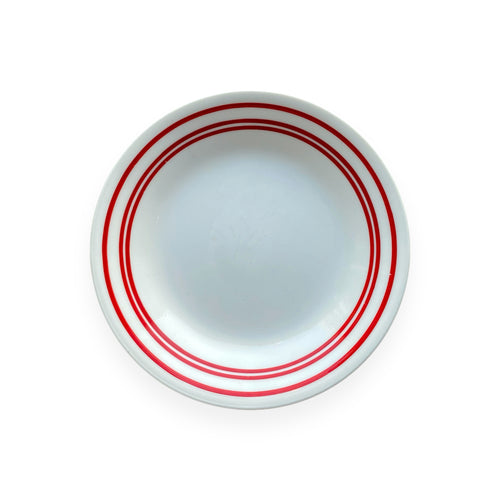 White Plate with Red Striped Rim