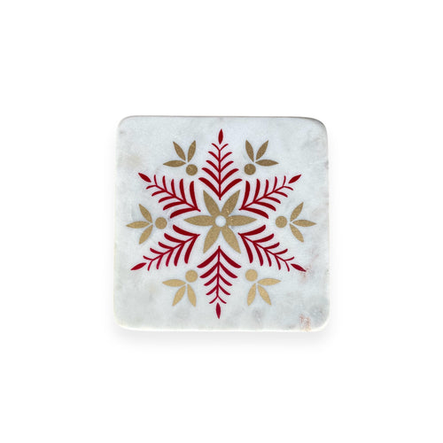 Square Marble Snowflake Coaster