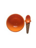 Orange ice cream bowl and spoon