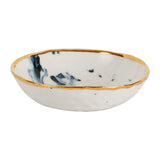 Sm White Bowl With Dark Blue Smoke Pattern And Gold Rim