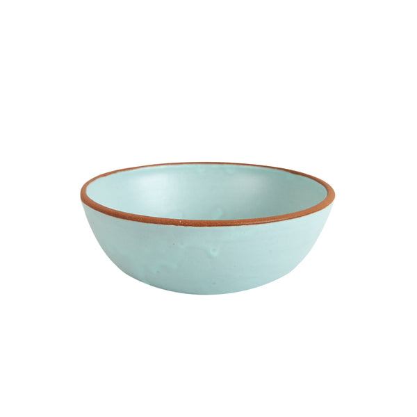 Sm Light Blue Bowl With Brown Rim