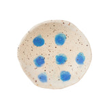 Small Shallow Cream Bowl with Blue Dots and Brown Speckles