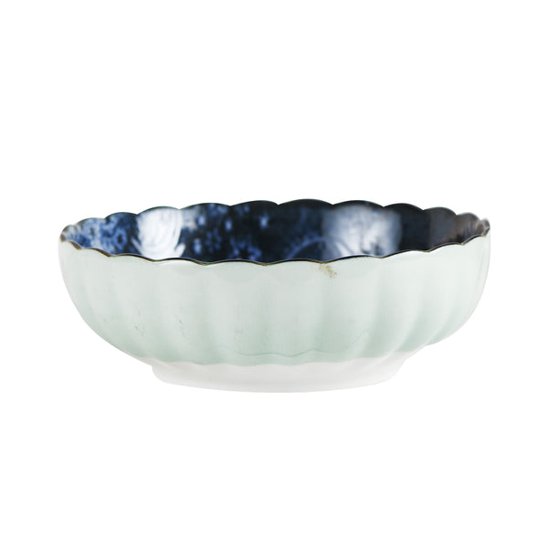 Sm Light Blue Bowl With Dark Blue And Gold Interior