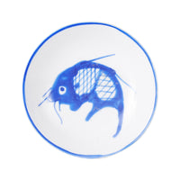 Sm Shallow White Dish With Asian Blue Fish Design