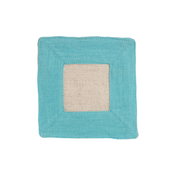 Square Blue Linen Coaster