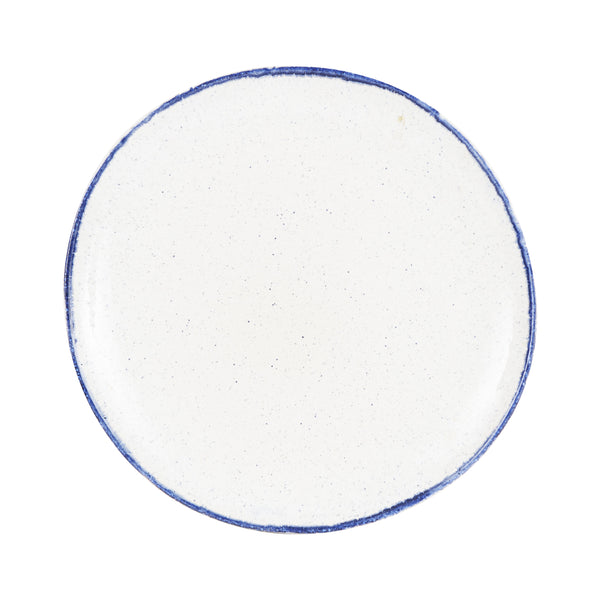 Lg White Plate With Dark Blue Speckles And Rim