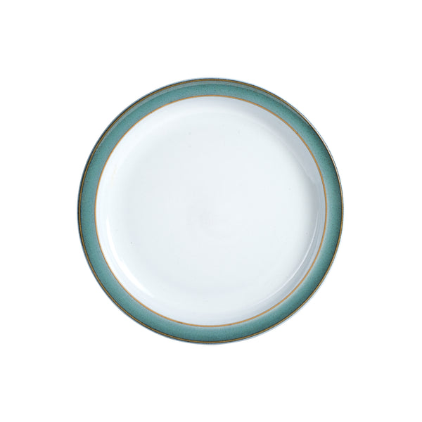 White Plate With Blue And Beige Rim