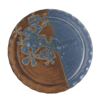 Lg Blue And Brown Plate With Flower Design