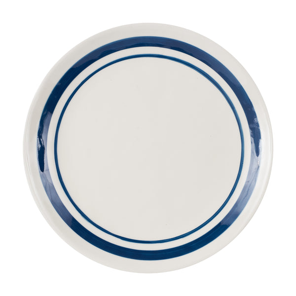 Lg White Plate With Dark Blue Rings