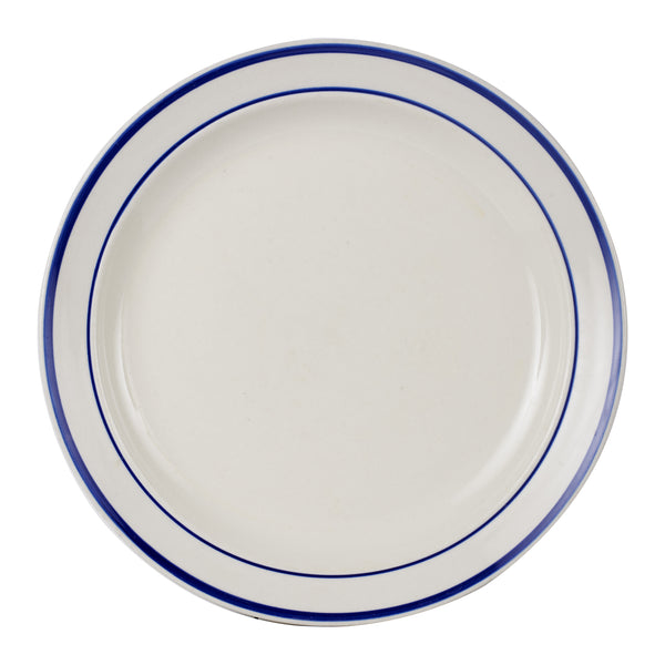 Lg White Plate With Dark Blue Rings