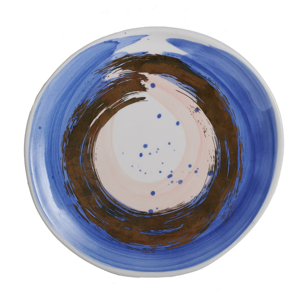 Md White Plate With Blue/Gold/Pink Brush Strokes