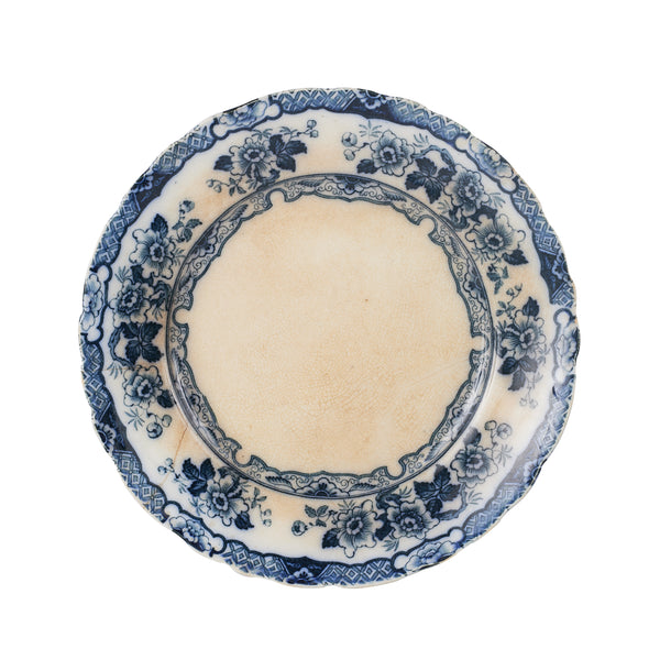 Lg Vintage Floral Patterned Blue Plate