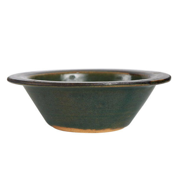 Sm Dark Green Bowl With Tan Bottom