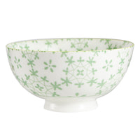 Sm White Bowl With Green Flower Design