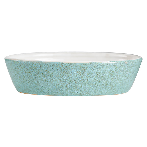 Sm Speckled Teal Dish With White Interior