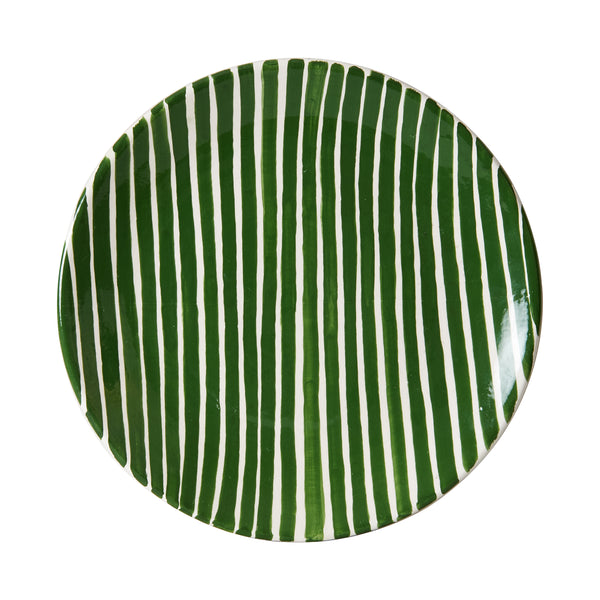 Lg Green And White Stripped Plate