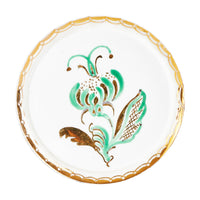 Sm White Plate With Green And Gold Flower Design