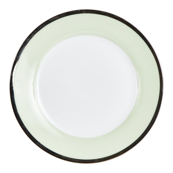 Md White Plate With Light Green And Black Rim