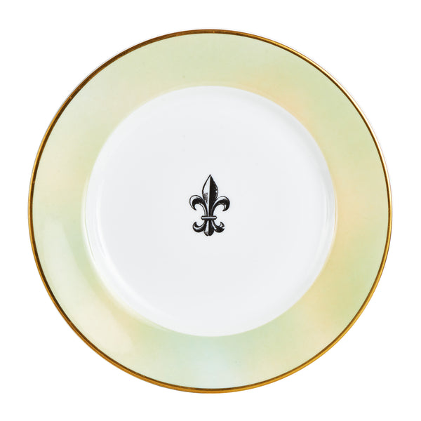 Md White Plate With Light Green And Gold Rim