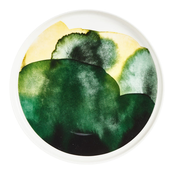 Md White Plate With Yellow/Green Paint Design