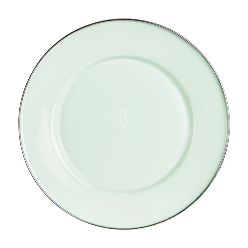 Lg Pale Green Plate With Silver Rim