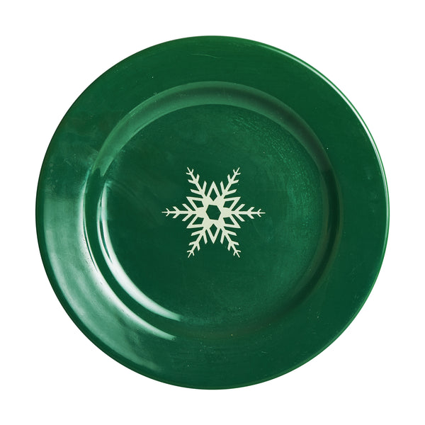 Md Dark Green Plate With Snowflake Print