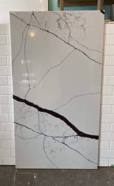 Lg White Marble Tile w/Dark Burgundy Veining