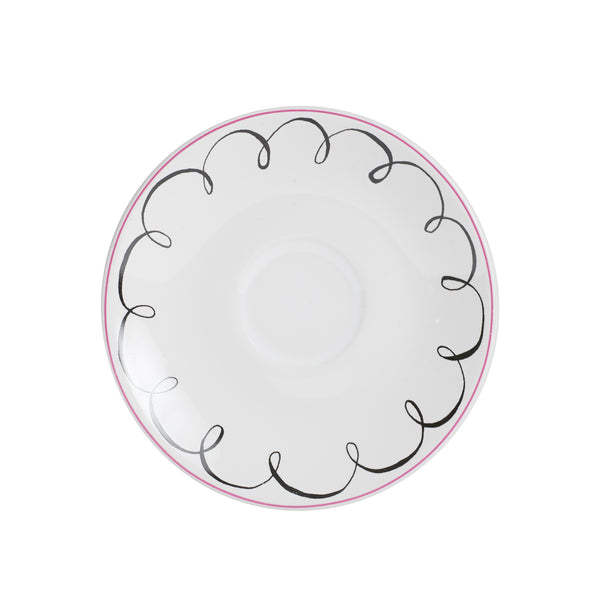 Sm White Plate With Pink and Black Line Design