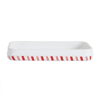 White Platter With Red Candy Cane Striped Bottom