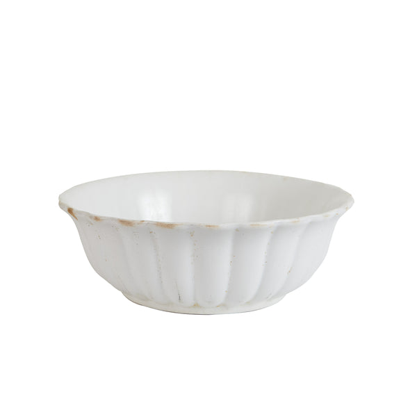 XL White Vintage Bowl With Ridging And Wavy Edges