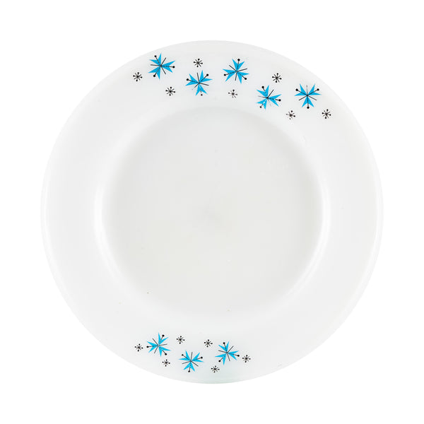 Lg White Plate With Blue And Black Snowflakes