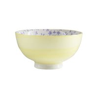 Sm Yellow Footed Bowl With Purple Flower Pattern Inside