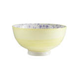 Sm Yellow Footed Bowl With Purple Flower Pattern Inside